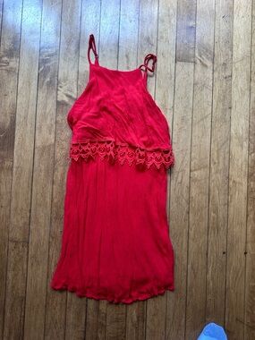 Lulu's Red Crochet Trim Mini Dress